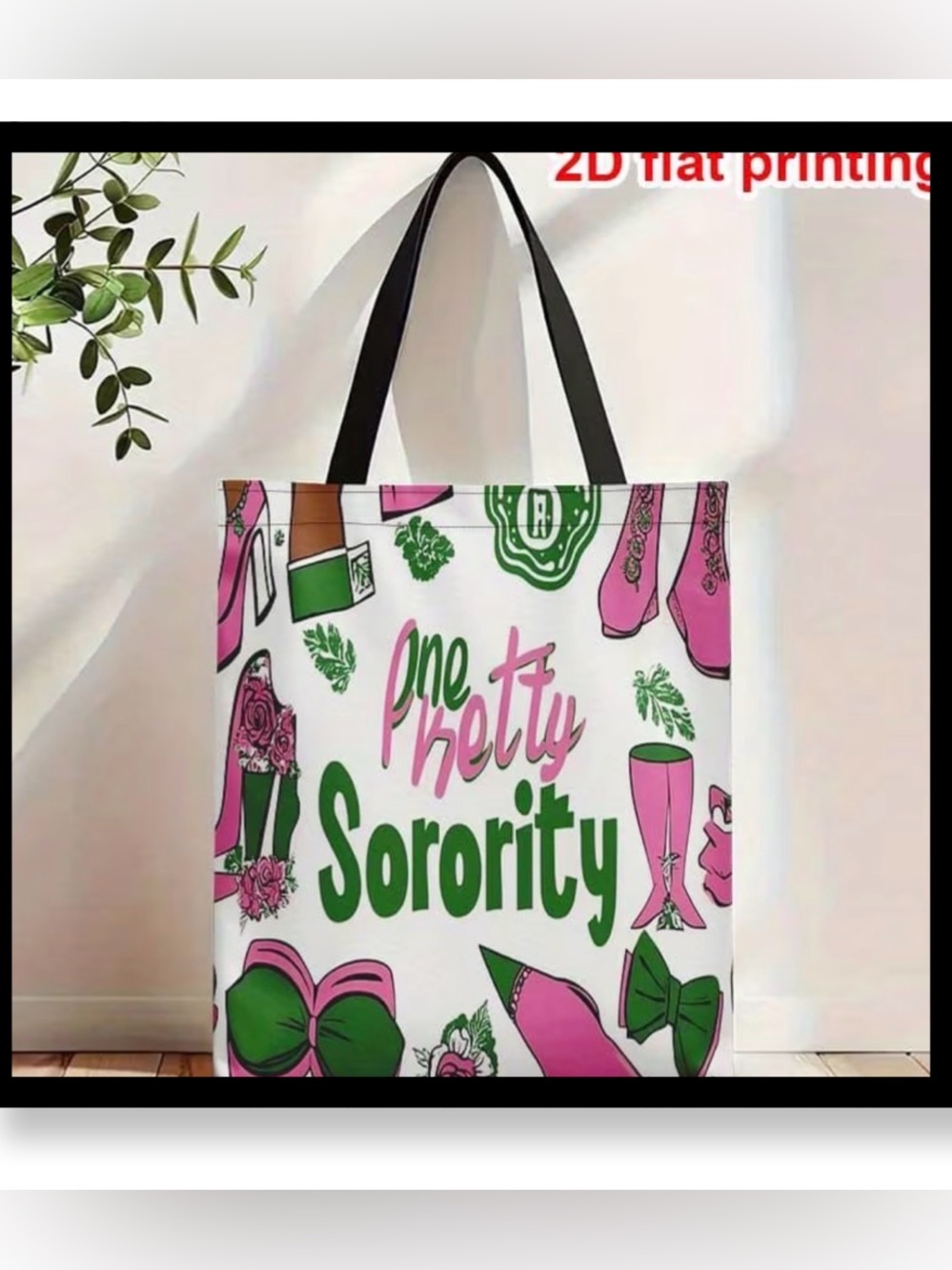 (New in package)Pink & Green 'One Pretty Sorority' Tote Bag